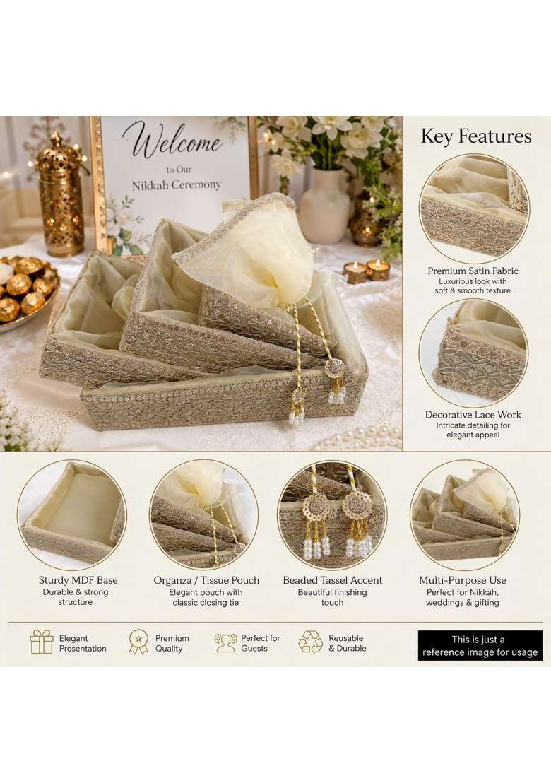 Shagun Tray Wedding Gift Tray Beige 6 8 10 12 Inch Pack of 4 - Indya