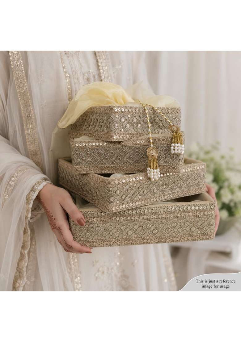 Shagun Tray Wedding Gift Tray Beige 6 8 10 12 Inch Pack of 4 - Indya