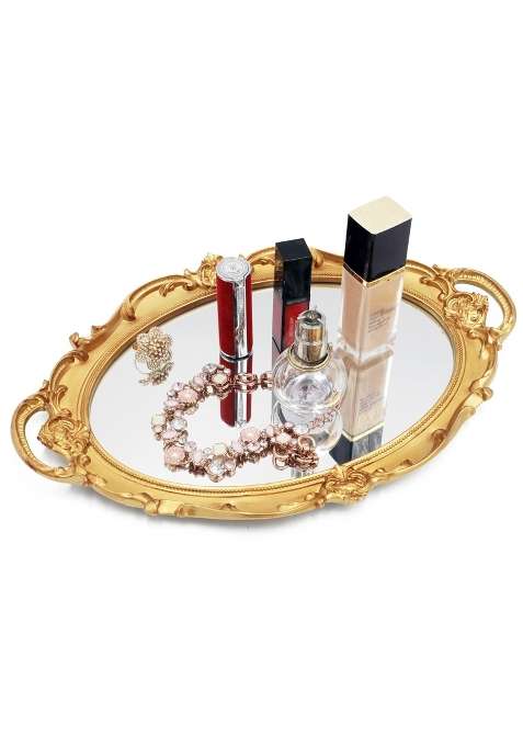 Funerom Vintage 36 Point 8 X 25 Point 4 CM Decorative Gold Mirror Tray Oval