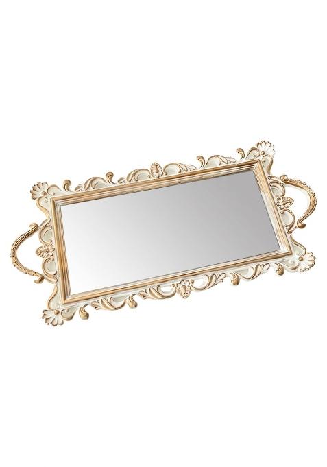 Heavenglow Mirror Decorative Tray Dresser Table Centerpiece Ornate Jewelry Storage Tray 48cmx23cm White