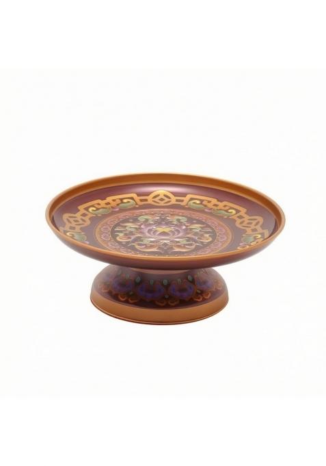 Clovrix Alloy Fruit Offering Plate with Pedestal Decorative Altar Offering Plate Round Temple Tray Sturdy