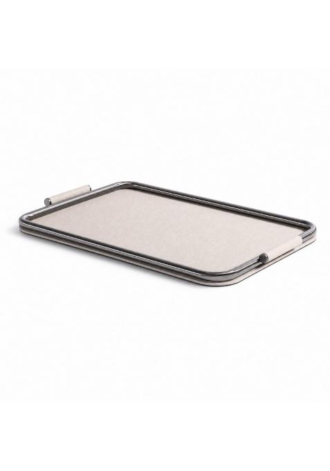 Clovrix Rectangular Leather Tray with Metal Frame Slim Profile Catchall Tray with Handles Decorative Tabletop