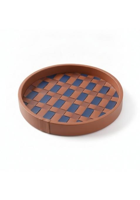 Clovrix Lattice Surface Decorative Storage Tray Shallow Rim Woven Storage Tray Stitched Detail Baskets