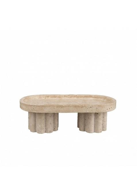 Vistora Textured Beige Stone Tray with Raised Rim Neutral Stone Decorative Tray Multi Purpose Home Decor Long