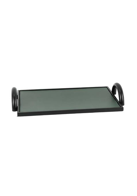 Clovrix Raised Edges Rectangular Metal Tray Minimalist Tray with Loop Handles for Display Storage Green