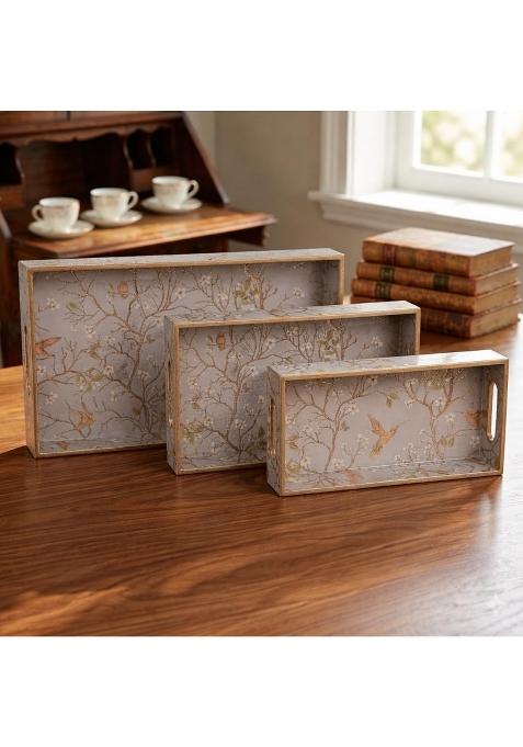 Amimashop Rectangular Wooden Serving Trays Wooden Tray for Decoration Serving Kitchen Organizer Set of 3
