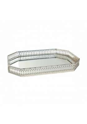 Vistora Silver Mirror Vanity Tray Vintage Inspired Mirrored Tray Ornate Decorative for Dresser Coffee Table