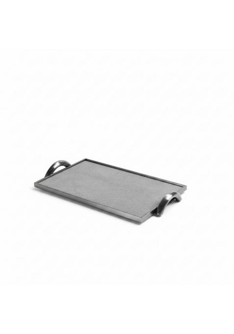 Clovrix Raised Frame Decorative Tray Curved Handles Velvet Tray Textured Soft Velvet Trays Sleek Gray B Velvet