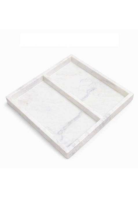 R and M RM Cream Marble Rectangular Tray with Partition Handcrafted Natural Stone Organizer 4 Point 1 KG