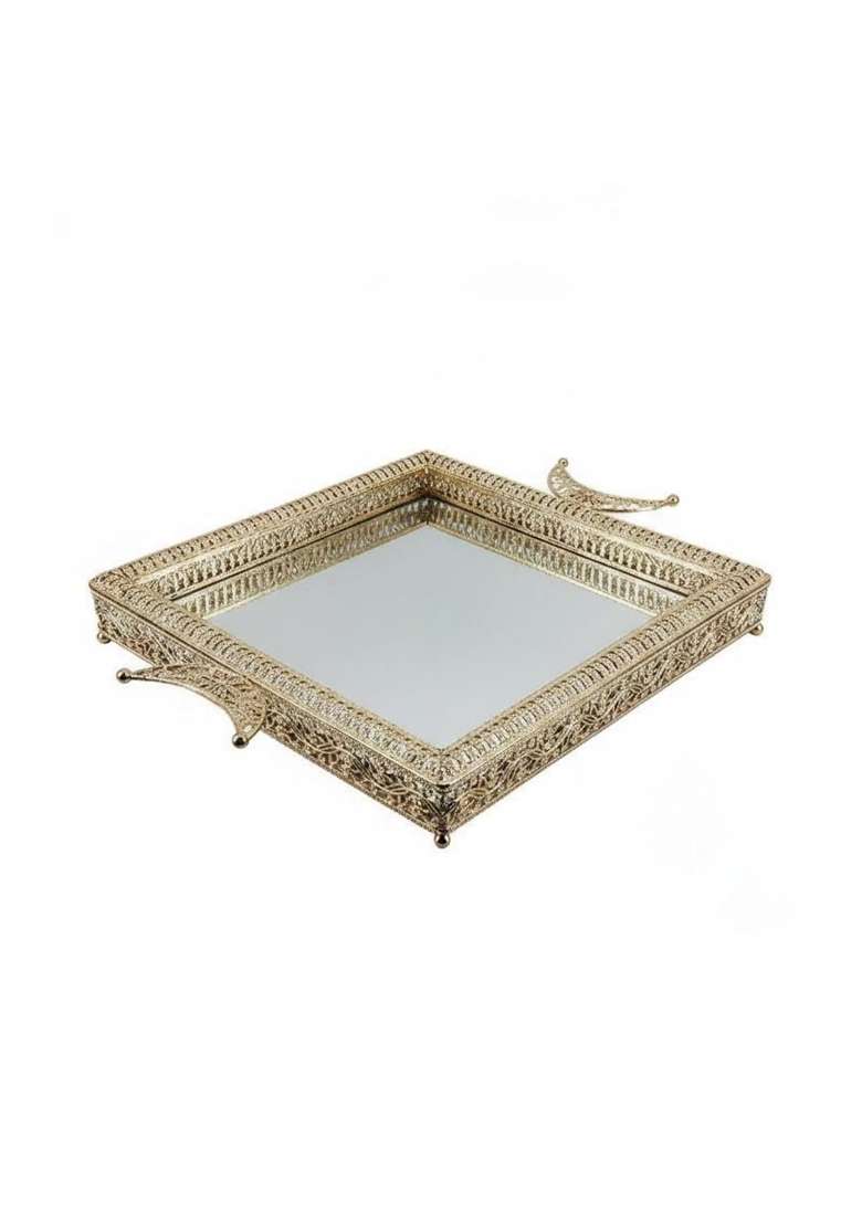 Secret Desire Ornate Tray Elegant Decorative Mirror Serving Tray Luxury Look Ornate Fruit Platter for Living - Indya