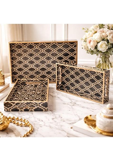 Amimashop Rectangular Wooden Serving Trays Tray Set for Serving Set of 3