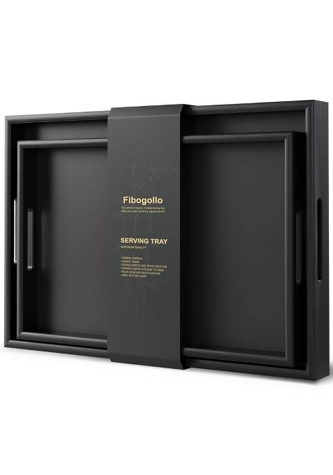 Fibogollo Serving Tray with Handles Bamboo Decorative Trays Platter Black