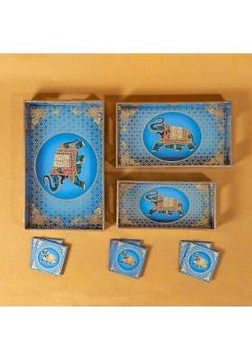 Amimashop Wooden Serving Trays with 6 Coasters Kitchen and Dining Table Decor Set of 3