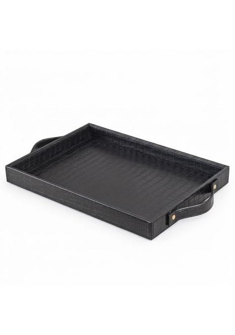 Aawrun Croco Textured Vegan Leather Serving Tray with Handles