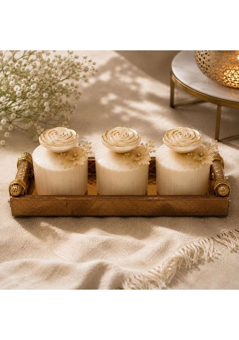 Sajja Kreation Beige Decorative 3 Jar Storage Organiser Set Resin Containers with Tray for Kitchen Countertop - Indya