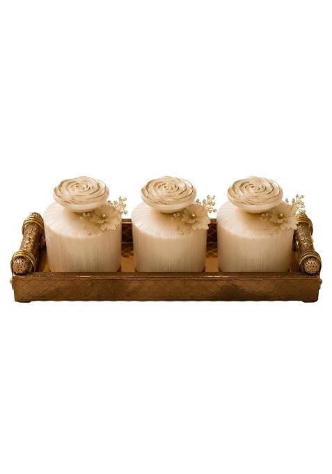 Sajja Kreation Beige Decorative 3 Jar Storage Organiser Set Resin Containers with Tray for Kitchen Countertop