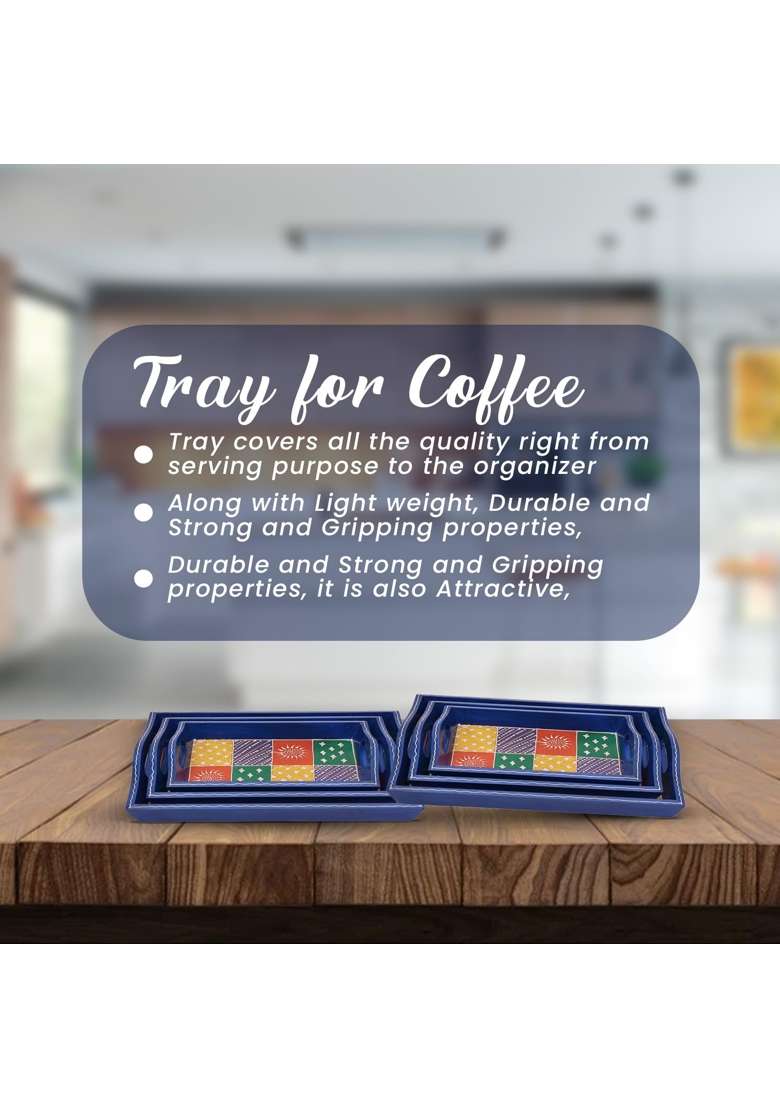 Crafted Wonders Wooden Tray Serving Brass Tray Handcrafted for Table Decor Set of 3 - Indya