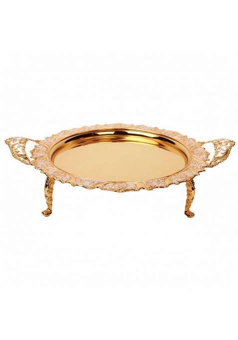 Zoomella Decorative Round Serving Tray with Handles Vintage Inspired Round Tray with Handles Embossed Polished