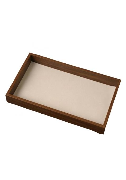 Clovrix Rectangular Jewelry Tray with Wood Frame Compact Jewelry Display Tray Shallow Minimalist for Dresser
