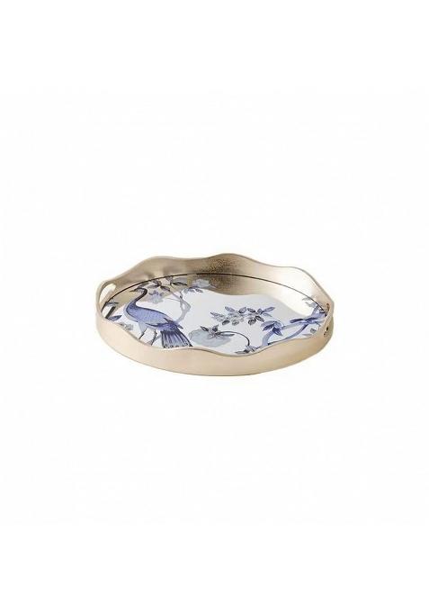 Zoomella Decorative Round Serving Tray Elegant Round Glass Tray Modern Food Platter Raised Rim for Coffee