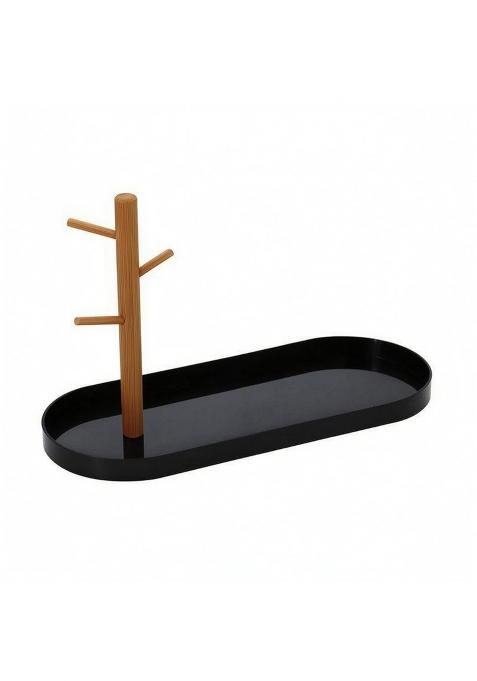 Clovrix Tabletop Branch Stand Tray Raised Edges Key Jewelry Tray Oval Jewelry Key Organizer Peg Style Black