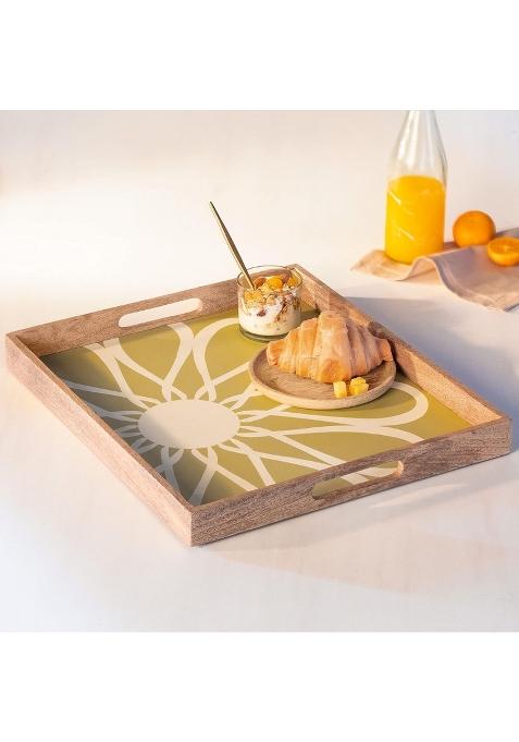 Ellementry Green Wooden Rectangular Tray for Serving and Organizing Wooden Platter for Kitchen