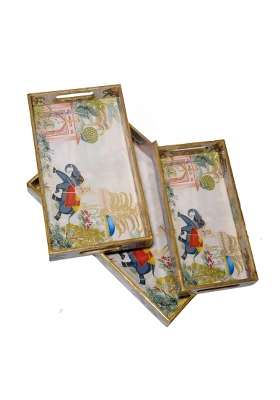 Dreams N Decor Wooden Serving Tray with Gold Engraving Size 16 X 10 Inch 14 X 8 Inch and 12 X 6 Inch Set of 3