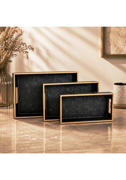 Amimashop Leather Serving Tray with Handles Decorative Serving Tray Set Set of 3