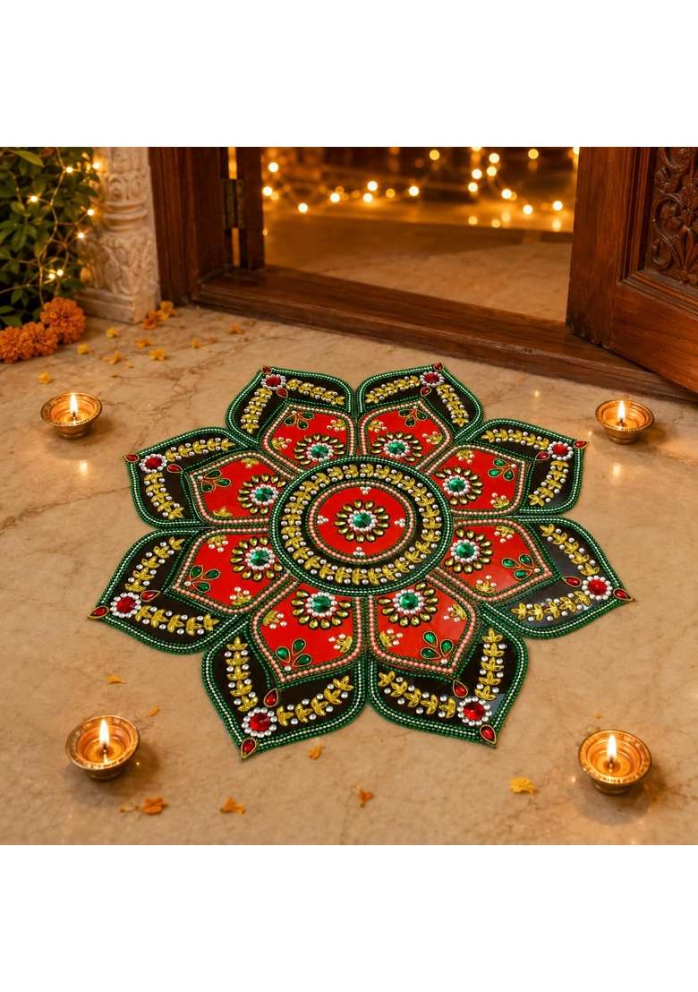 Rangoli Arts Ethnic Acrylic Designer Festival Rangoli Flower Shape Handcrafted Decorative Diwali Rangoli - Indya
