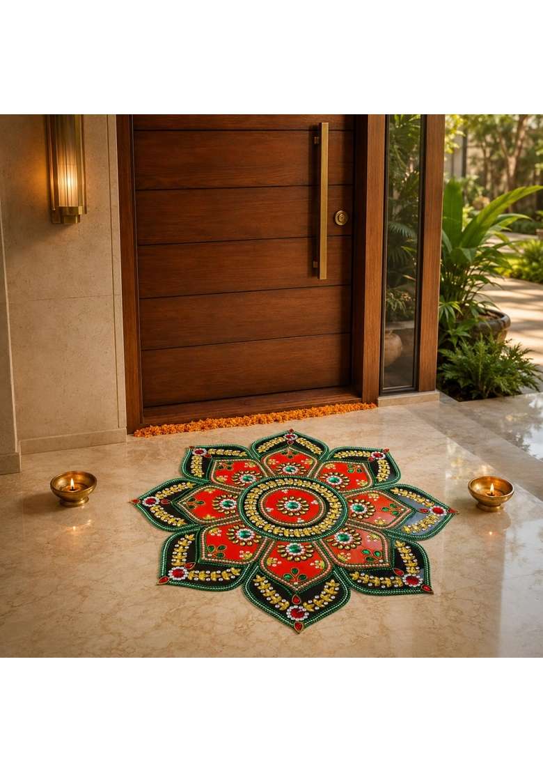 Rangoli Arts Ethnic Acrylic Designer Festival Rangoli Flower Shape Handcrafted Decorative Diwali Rangoli - Indya