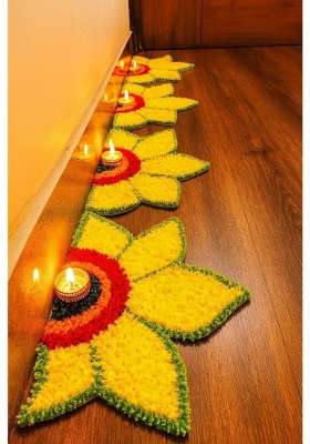 Gurukrupa Shoppy Yellow Rangoli Floor Decoration Mat Haldi and Mehndi Ceremony Pooja and Festivals