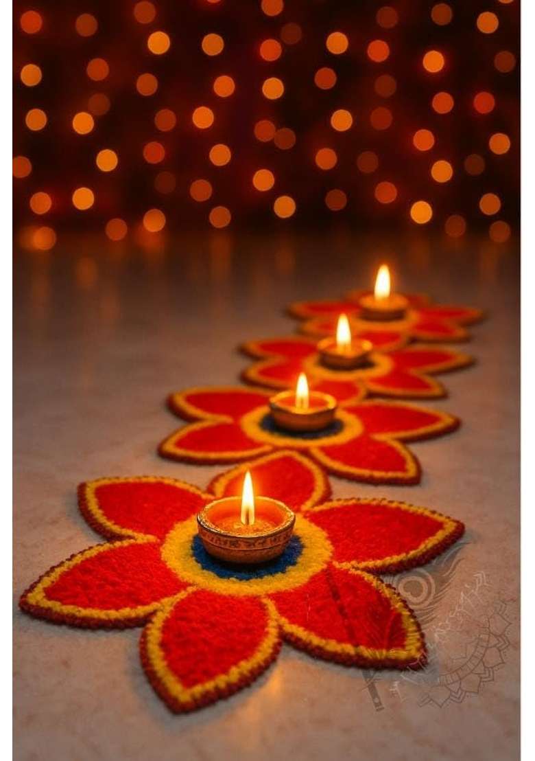Gurukrupa Shoppy Red Rangoli Floor Decoration Mat Haldi and Mehndi Ceremony Pooja and Festivals - Indya
