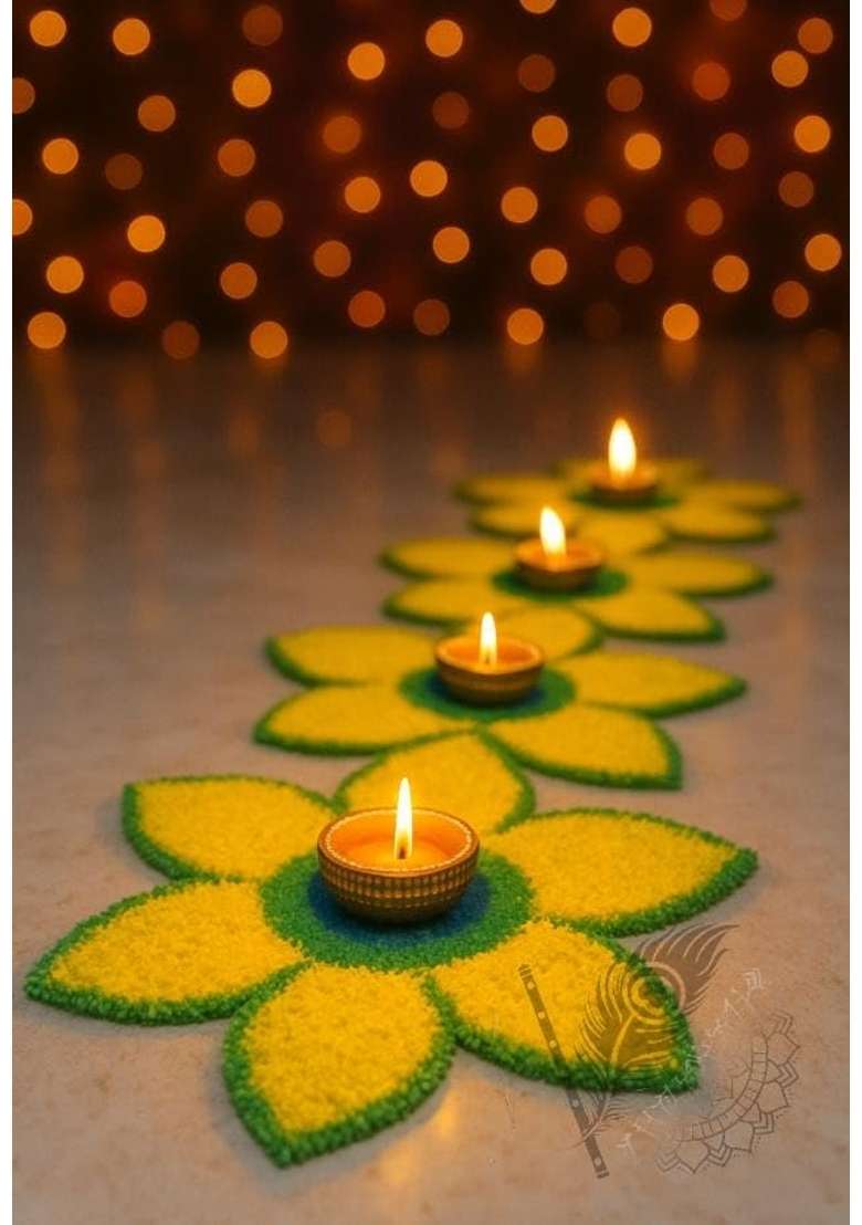 Gurukrupa Shoppy Yellow Rangoli Floor Decoration Mat Haldi and Mehndi Ceremony Pooja and Festivals - Indya