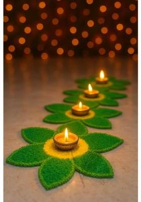 Gurukrupa Shoppy Green Rangoli Floor Decoration Mat Haldi and Mehndi Ceremony Pooja and Festivals