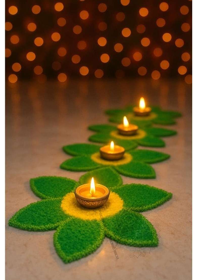 Gurukrupa Shoppy Green Rangoli Floor Decoration Mat Haldi and Mehndi Ceremony Pooja and Festivals - Indya