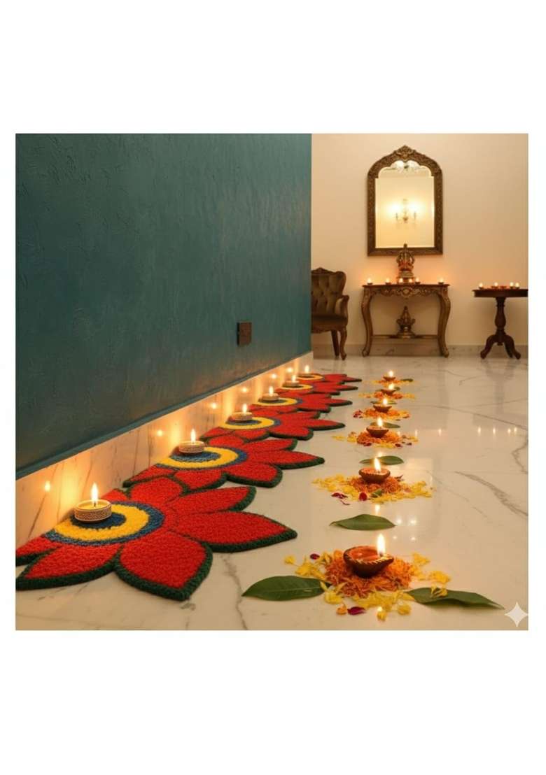 Gurukrupa Shoppy Artificial Flower Wedding Haldi Platter Decoration Petal Rangoli Mat Traditional Pack of 6 - Indya
