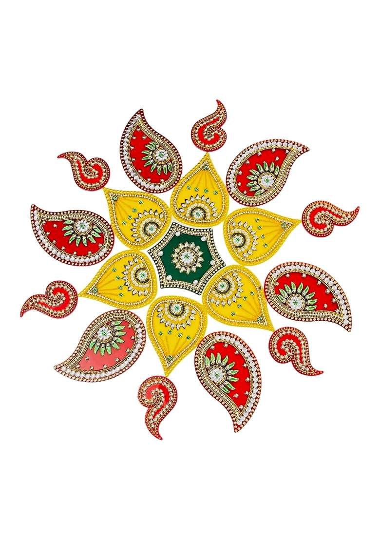 Kriwin Red Xlarge Size Acrylic Rangoli for Home Festival Decoration 19 Pcs Set Reusable - Indya