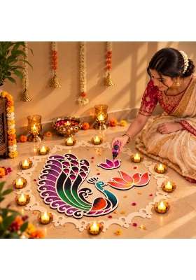 Multicolour Swarn Rangoli Design Mayur Collection From Island Rangoli Peacock Rangoli Template for Home Decor