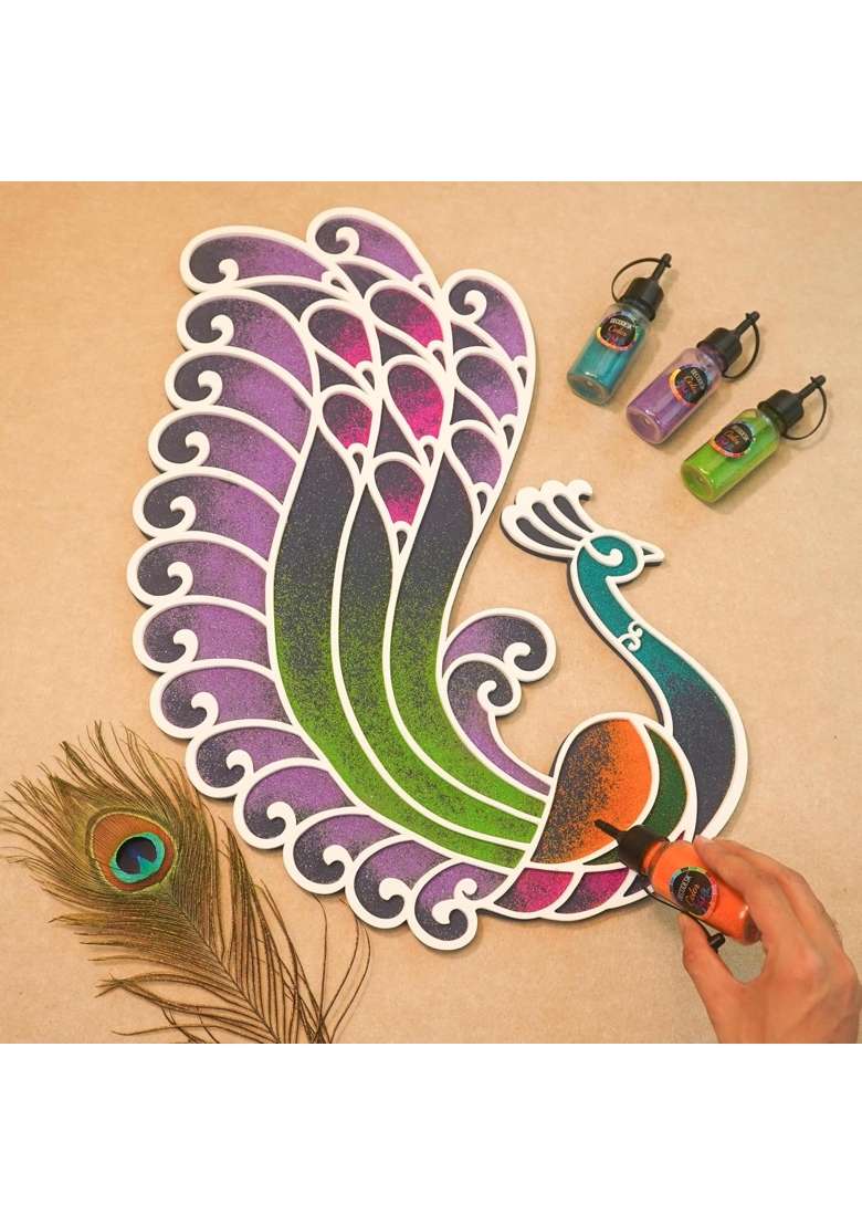 Multicolour Swarn Rangoli Design Mayur Collection From Island Rangoli Peacock Rangoli Template for Home Decor - Indya