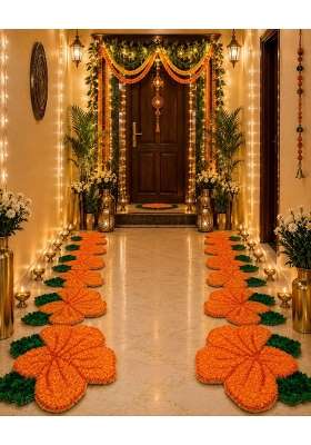 Gurukrupa Shopee Flower Entrance Border Rangoli Mat for Diwali Decoration Pack of 6
