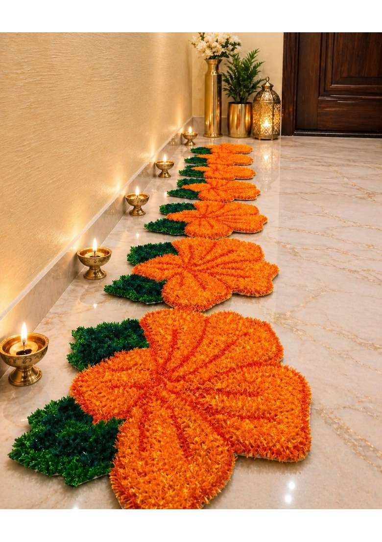 Gurukrupa Shopee Flower Entrance Border Rangoli Mat for Diwali Decoration Pack of 6 - Indya