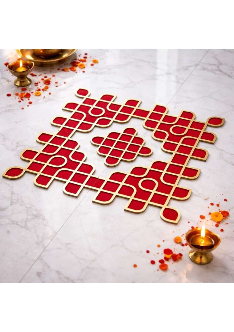 Satyam Kraft Red 1 Pcs Handmade MDF Kolam Rangoli for Home Decoration Item - Indya
