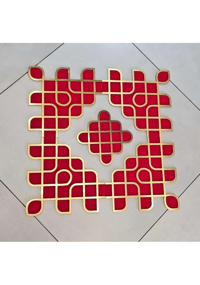Satyam Kraft Red 1 Pcs Handmade MDF Kolam Rangoli for Home Decoration Item - Indya