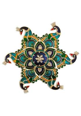 Multicolour Floral Peacock Rangoli Set for Decoration Metal D Cor Piece for Table Wall