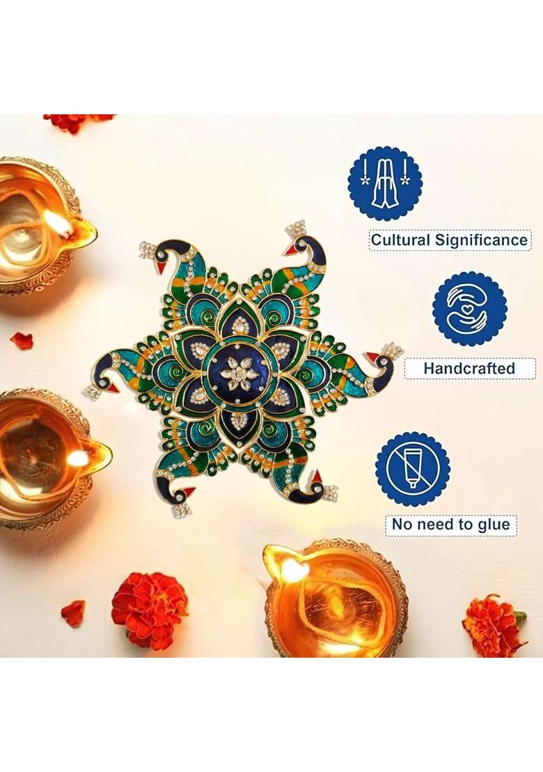 Multicolour Floral Peacock Rangoli Set for Decoration Metal D Cor Piece for Table Wall - Indya