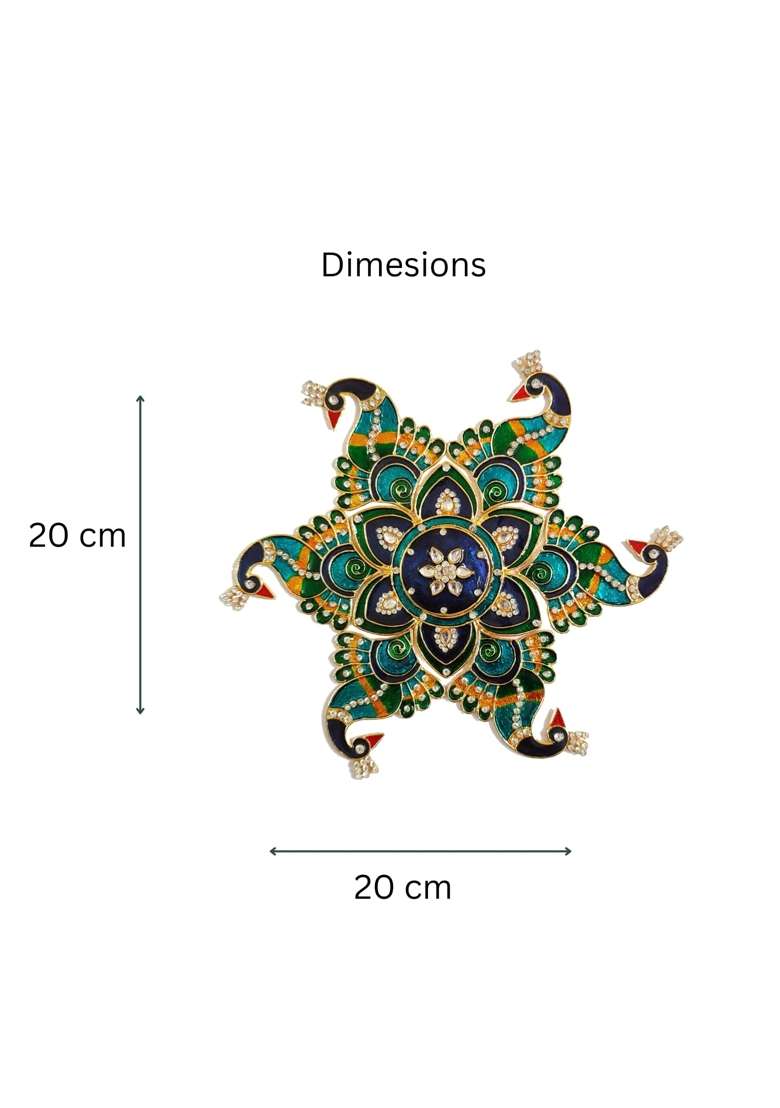 Multicolour Floral Peacock Rangoli Set for Decoration Metal D Cor Piece for Table Wall - Indya