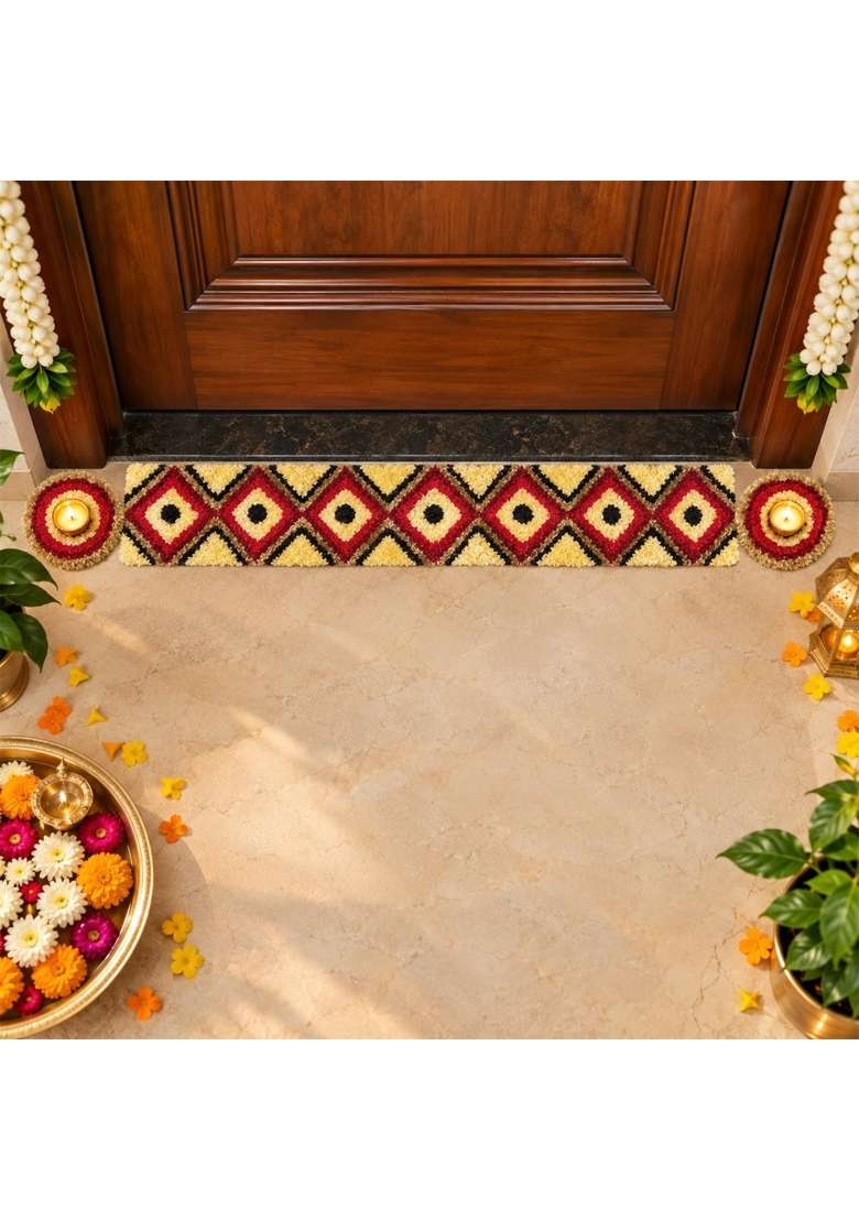 Me Phulranii Handmade Floral Rangoli Runner with 2 Tealight Holders Reusable Traditional Entrance Decor - Indya