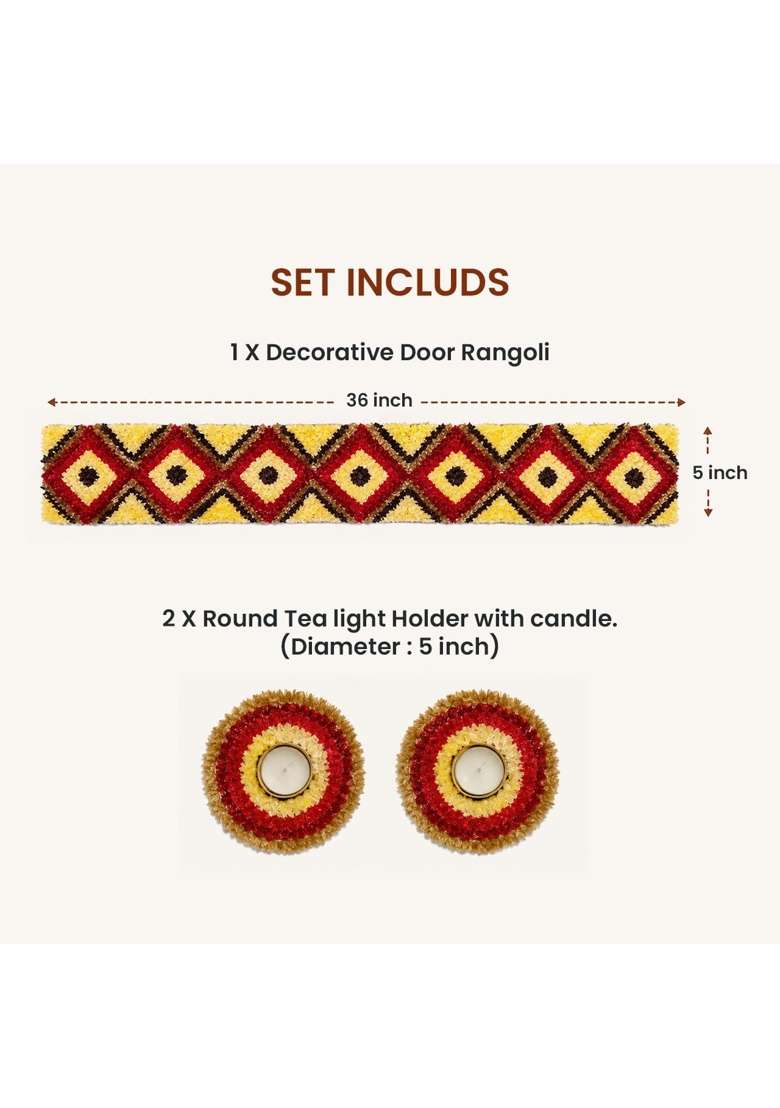 Me Phulranii Handmade Floral Rangoli Runner with 2 Tealight Holders Reusable Traditional Entrance Decor - Indya