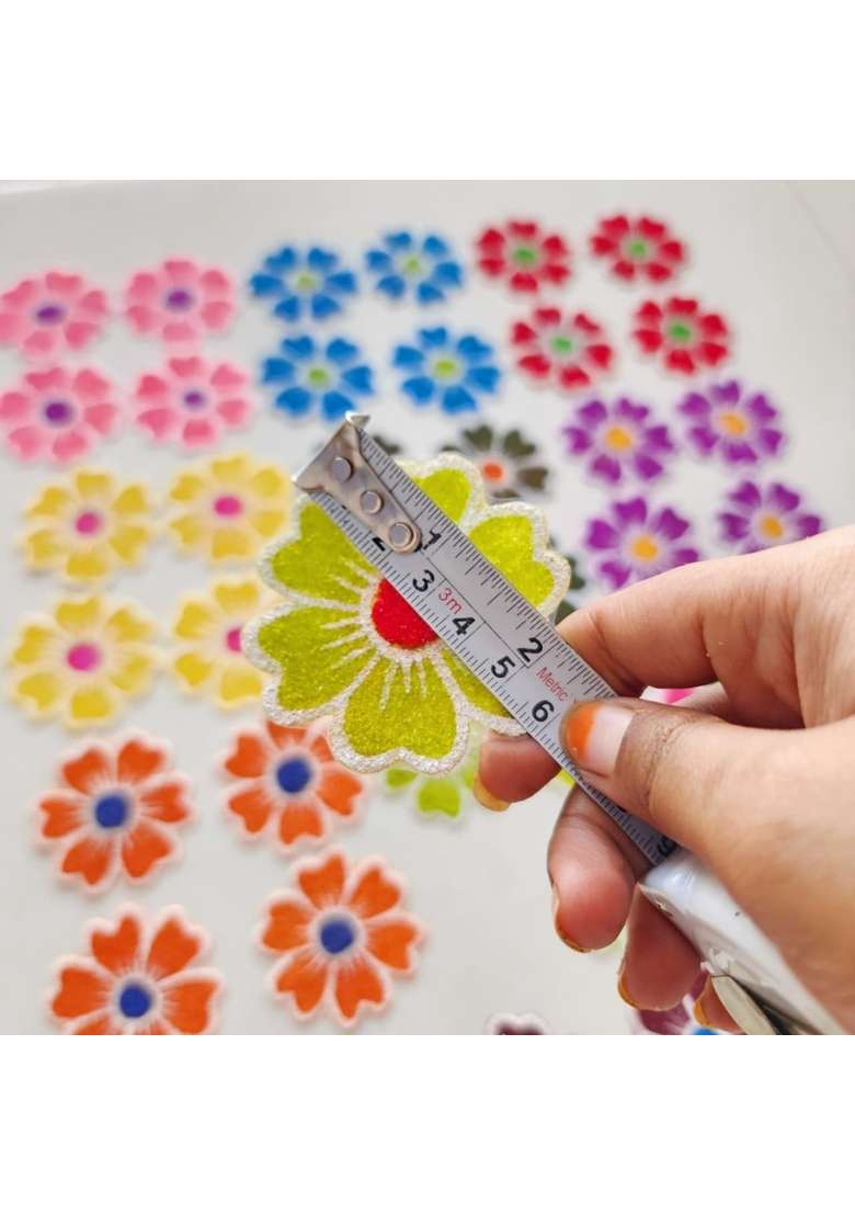Prem Creations Multicolor Rangoli Flowers Set 10 Colors 40 Pieces Reusable Handmade Rangoli Flower Patches - Indya