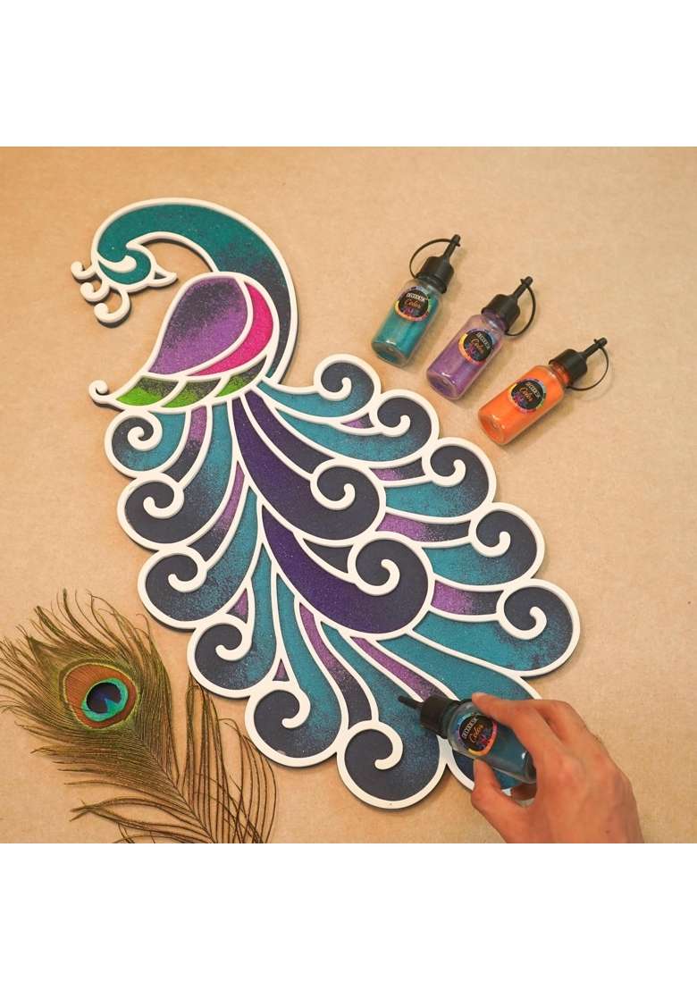 Multicolour Amber Rangoli Design Mayur Collection From Island Rangoli Peacock Rangoli Template for Home Decor - Indya